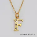 Collier en acier inoxydable plaqué or 18K avec pendentif lettre F et zircons incrustés - Lettre F