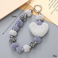 Creative plush heart and beaded keychain charm for bags and phones with silver ring - Gray