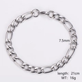 Close-up of 7.5mm silver Figaro link chain bracelet showing polished steel texture - Steel Color (7.5mm)