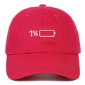 Detailed embroidery of 1% low battery icon on high-quality red cotton baseball cap - Adjustable / Rose Red