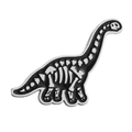 Punk cartoon dinosaur skeleton enamel pin with black background and silver metal edge - Diplodocus Skeleton