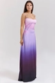 Detail of purple gradient satin maxi dress showing silk texture and slim fit design - Purple Gradient