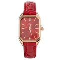 Fashionable women's quartz watch with red leather strap and sparkling gold octagonal dial - Red