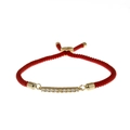 Adjustable red cord bracelet with gold bar and micro-paved cubic zirconia accents - Red