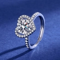 Silver halo ring featuring a round solitaire and heart-shaped micro-pave setting for women - Heart-shaped [platinum Gold] Ljz-167 / Adjustable Open