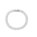 Silver-finish stainless steel bracelet fully set with rectangular baguette zircon stones - Bracelet-Silver-White Stone