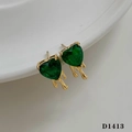 Green heart gemstone stud earrings with gold melting drip design in stainless steel - Gold Earrings + Green Zircon (D1413)