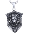 Vintage silver lion head shield pendant necklace with embossed punk viking style detail - Retro Silver Lion Head Shield Pendant - Without Chain (B0818)