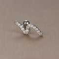 Silver stainless steel wave stud earring with micro-pave cubic zirconia and ball back - S-shape Wave / Silver