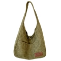 Grass green corduroy hobo shoulder bag with front pocket and leather logo tag - Green