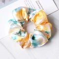 Elegant silk tie-dye hair scrunchie in yellow and green satin fabric for women - Tie Dye Green