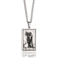 Silver stainless steel Tarot necklace featuring The Hermit card pendant on a Cuban chain - The Hermit / Steel
