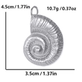Polished silver stainless steel nautilus shell pendant with detailed size specifications - Conch / Steel