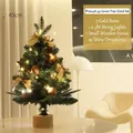 Mini 45cm beflockter Weihnachtsbaum mit goldenen Schleifen, LEDs und Holzfuß - 45cm Grüner Baum (Gold Set)