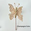 Champagne velvet butterfly Christmas tree ornament with glitter finish and brown stem - THF14 Single Layer Gold Foil / Champagne