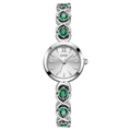 Montre quartz argentée avec cadran blanc et bracelet orné de pierres vertes - Boîtier Argent Cadran Blanc Pierres Vertes Bracelet Argent