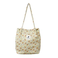 Floral canvas tote bag with orange and blue flower patterns and long shoulder straps - Beige Tiny Floral
