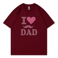 T-shirt bordeaux avec inscription blanche I LOVE DAD et motif de moustache à plat - XS / Rouge Vin (Style I ❤️ DAD)