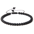 Adjustable 4mm black lava stone beaded bracelet with woven cord for men and women - Black Lava Stone