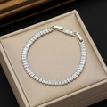 Elegant silver tennis bracelet featuring emerald-cut cubic zirconia in a jewelry box - 18cm+Extension Platinum Plated White Zircon