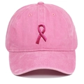 Pink washed cotton baseball cap with pink ribbon embroidery for outdoor sun protection - Pink