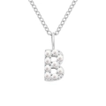 Collana in acciaio inossidabile argento con ciondolo a lettera B intarsiato di perle - B-Argento