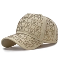 Beige baseball cap featuring golden R-letter rhinestone grid pattern and curved brim - Adjustable / Deep Beige
