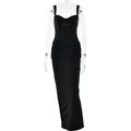 Elegante schwarze rückenfreie Bodycon-Maxikleid mit Korsett-Oberteil und Taillenfalten - S / Schwarz