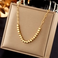 18K gold plated stainless steel necklace with cube beads and oval link chain design - Single Layer Cube Bead Chain