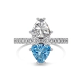 Elegant S925 silver ring featuring blue and white trillion cut heart zircons - Dual Triangle Style (DY120972-S-W-BA)