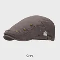 Béret gris vintage avec rivets en bronze et sangle réglable pour un style rétro chic - M (54-58cm) / Gris
