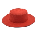 Dettaglio cappello di paglia rosso a corona piatta e tesa larga per protezione solare - M (56-58cm) / Rosso