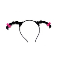 Close-up of Halloween headband with black and pink felt cartoon antenna ornaments - Braids Headband