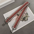 Adjustable woven shoulder strap for bags with red and black geometric pattern and metal hardware - Red White Coffee + Gunmetal Hook