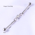 Industrial barbell piercing in silver stainless steel with a clear round zircon stone - White Zirconia And Bars / Silver