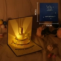 3D pop-up birthday card with a glowing light three-tier cake design in 15x15cm size - Colorful Cake Blue+Music Yellow Light-Sensor