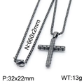 Collier avec pendentif croix en acier inoxydable gris foncé et chaîne maille vénitienne - Petite Taille (32x22mm) / Métal canon