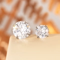 Classic silver titanium steel stud earrings with brilliant zircon in two distinct sizes - 8mm Zirconia / White