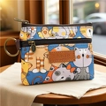 Mini portamonete in tela blu con stampa di gatti e doppia cerniera per donne - Gattino - Blu