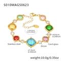 18k gold plated stainless steel anklet with colorful Czech glass and zircon stones - S010-Square Style / Square-Gold Multicolor Zircon (S010)