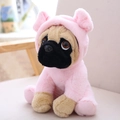 Cute Shar Pei plush toy wearing a pink hoodie in a sitting position for children - Pink Pig / 20cm
