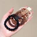 Five elastic hair bands in assorted neutral tones with smiley face decorative tags - 1# Mixed Colors