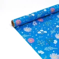 Sparkling blue glitter wrapping paper with pink daisy floral patterns in roll form - Spring into Summer / 10m