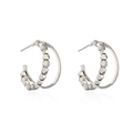 Close-up of silver hoop earrings with geometric faceted beads and polished inner ring - Silver