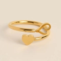 Minimalist golden open heart ring with high-polished finish on plain background - L
