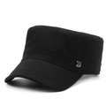 Black cotton flat top military cap for men with side metal buckle on a white background - Adjustable / Black