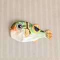 Detail of puffer fish plush skin with colorful fins and large purple plastic eyes - 26cm Skin No Filling-No Zipper / Green Pufferfish Skin