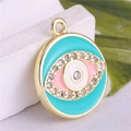 Ciondolo malocchio dorato con smalto turchese rosa e zirconi brillanti - Verde