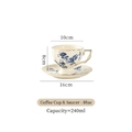 French vintage ceramic coffee cup and saucer set with blue rose floral pattern and gold trim - 240ml / Blue Floral Cup & Saucer