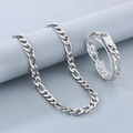 Set collana e bracciale Figaro in acciaio inossidabile argento da uomo stile hip-hop - Bracciale 21CM / 9mm Stile C Acciaio